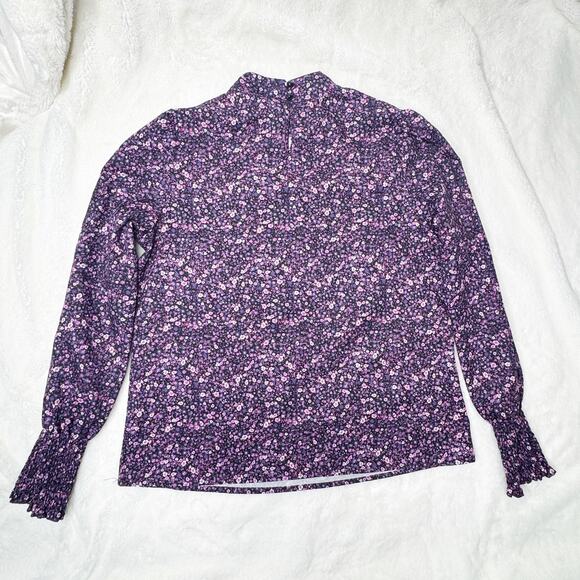 SHEIN Black Long Sleeved Mock Neck Blouse with Pink & Purple Floral Print Medium - Picture 3 of 7